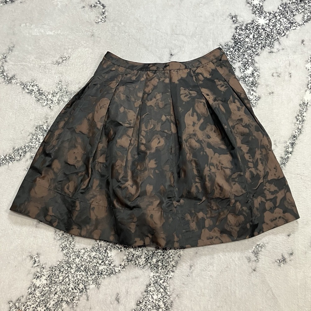 Talbots Petites Skirt Womens 12P Brown‎ Black Floral Pleated A-Line Skirt